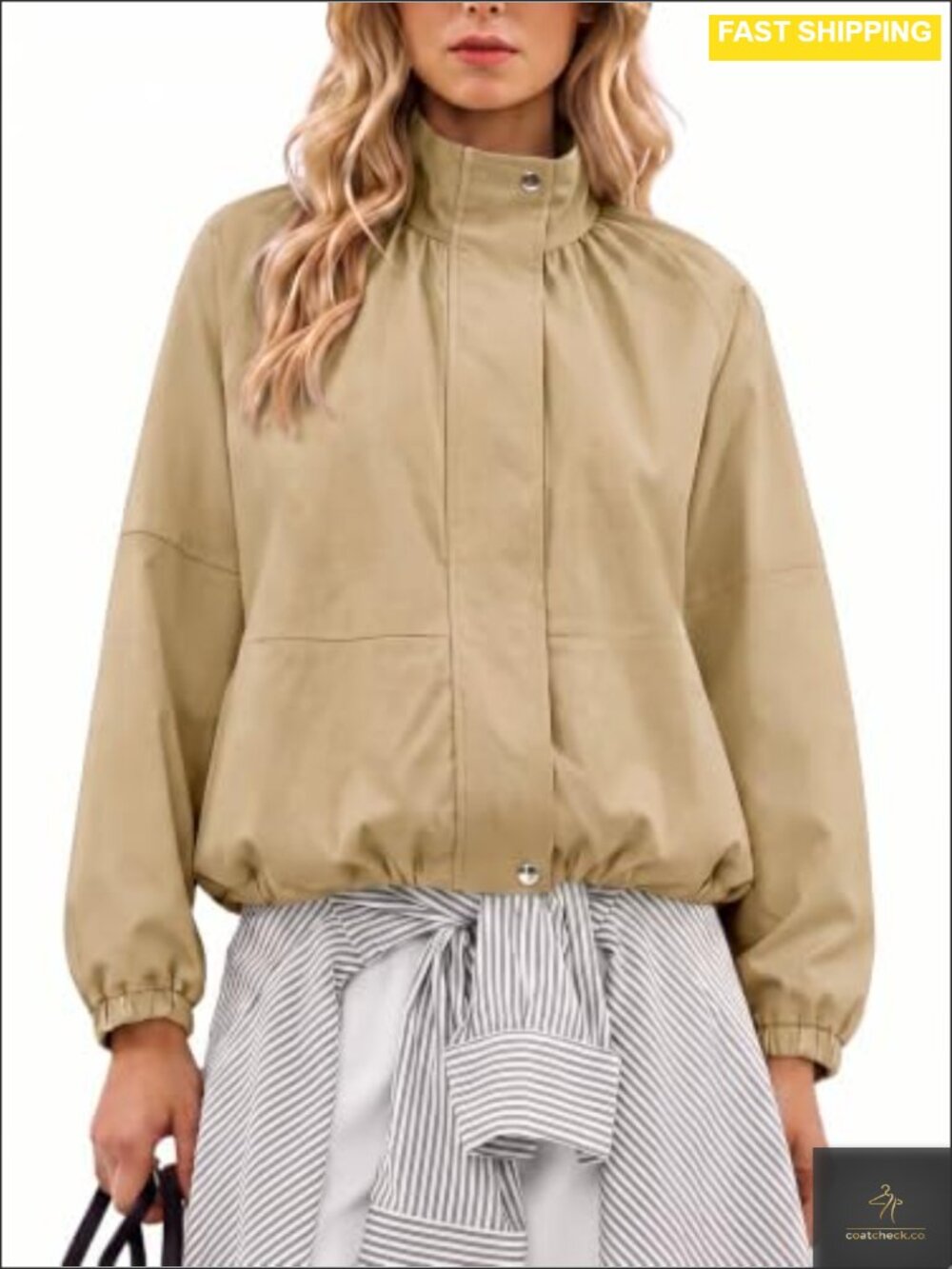 Womens Cropped Bomber Jacket Zip Up Stand Collar Lightweight Casual